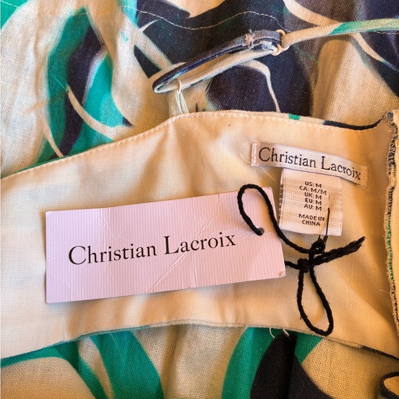 NWT CHRISTIAN LACROIX Linen Cotton Blue Organic Pattern Dress Size Medium - Picture 11 of 12